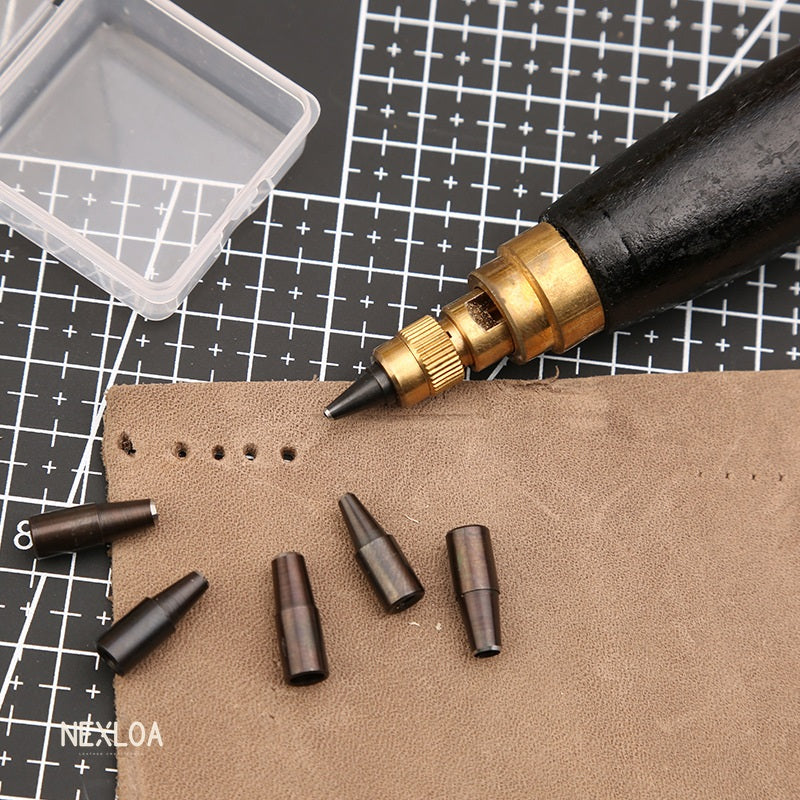 Nexloa Leather Hole Punch — 6 Interchangeable Sizes (+ Free Beginner Guide)